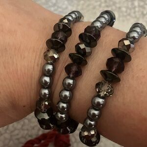 Elegant Black and Silver Beaded Bracelet Set